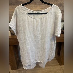 Terzo Millennio Women M Short Sleeve High Low 100% Linen Crochet Hem Down Back